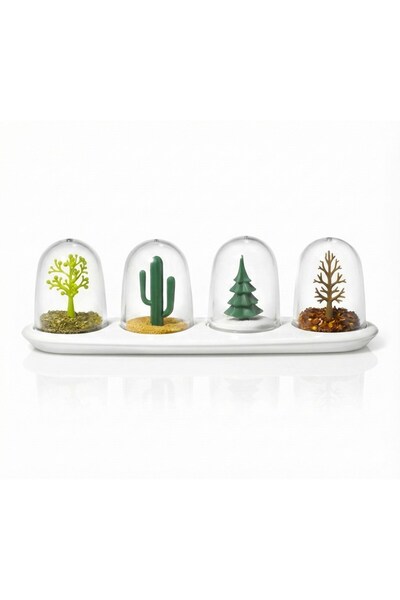 ForWhat 4-Season Tree Cactus Figured Spice Rack Set with Stand for Office Hom...