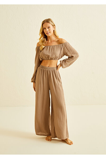 ENNA MODA 100% Organic Muslin Cotton Crop Blouse & Wide-Leg Pants Set – Summe...