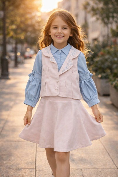 Little Baby Vestă pentru fete cu model brodat, fustă și cămașă, set 3 piese (...