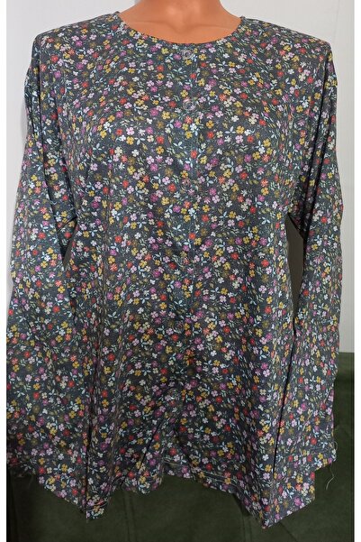 Anne بلوزة من القطن الممشط بطباعة ورقية بأكمام طويلة وأزرار أمامية متعددة الأ...