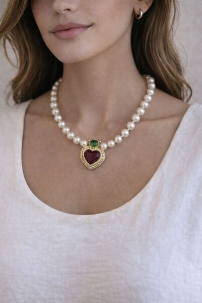 Unzilee Women's Pearl Necklace – Stylish Necklace with Stone Heart Detail |  ...