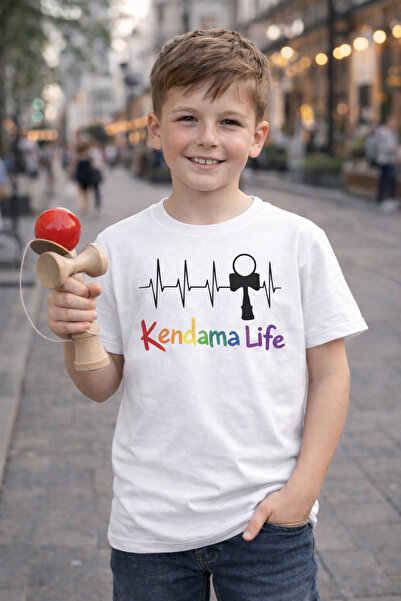 MGMediaDesign Tricou Copii Kendama Life Alb, Tricou cu Imprimeu, Bumbac, Mâne...