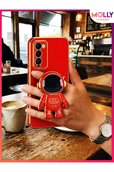 Molly حافظة سيليكون فاخرة لهاتف TECNO CAMON 18 مع حامل رائد فضاء وحواف حمراء ...