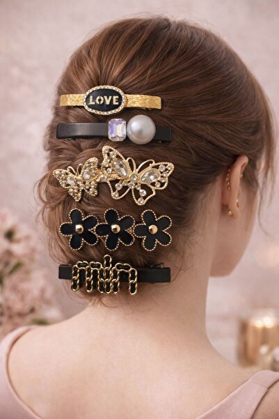 Accessories مجموعة مشابك هاي ميدنايت الذهبية المرصعة بالأحجار