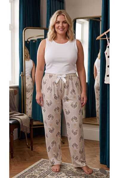 Temporium Women's Plus Size Patterned Milan Fabric Pajama Bottoms