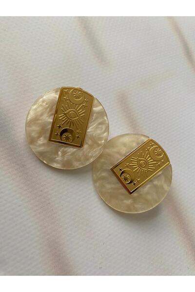 Gold Detaylı Beyaz Küpe