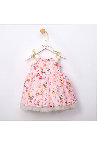 Cumino فستان مبطن بتفاصيل حزام على شكل زهرة التوليب للفتيات