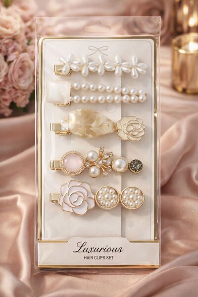 Accessories Σετ 5 τεμαχίων πολυτελών κλιπ μαλλιών με λεπτομέρειες από μαργαρι...