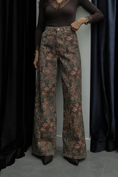MOZENA Patterned High Waist Jean Trousers