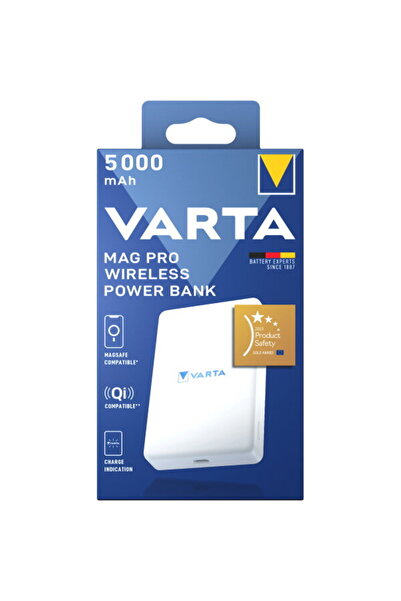 Varta Baterie Externa Wireless Mag Pro, 5000mAh, 12W, 1 x QI - 1 x USB-C, Alba