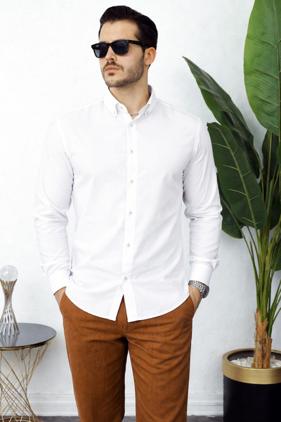 beuivo Men's White Sofia Linen Oversize Long Sleeve Shirt