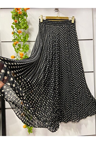 edu collection Polka Dot Chiffon Bohe Bell Skirt with Lining