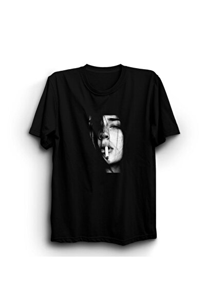 The Fame Woman with Cigarette, Smoke, 100% Cotton Unisex Black T-Shirt