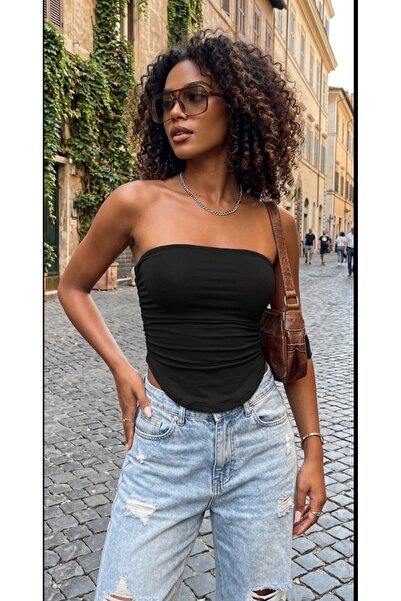 MAROVOAY Lycra Strapless Bustier with Oval Sides and Gathered Hem, Bustier St...