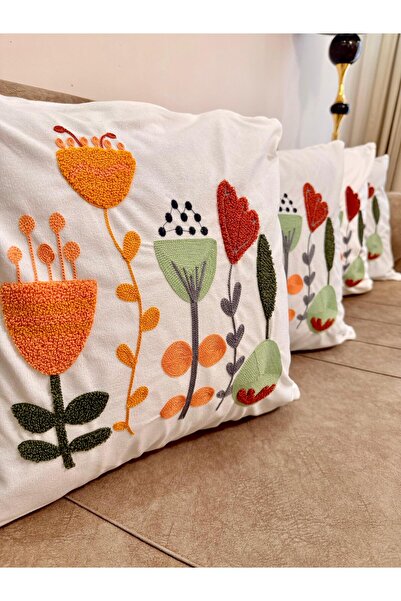 montanahome غطاء وسادة مزخرف بتطريز ملون على شكل زهرة، 4 قطع