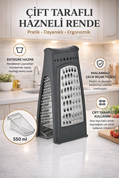 GENCHOME HOMEWARE Çift Taraflı Paslanmaz Hazneli Rende | İç Hazne 550 ml, Pra...
