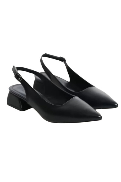 Barinoska Black Matte Women's Heeled Shoes Pointed Toe Stylish Slingback Medi...