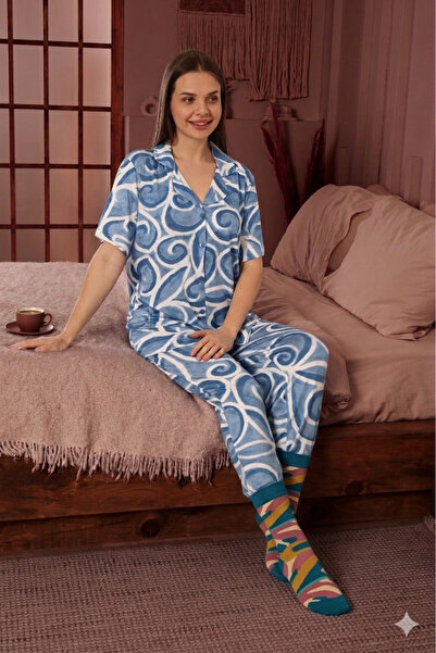 Defkay 100% Cotton Short Sleeve Full Button Women's Pajama Set - Soft Texture...