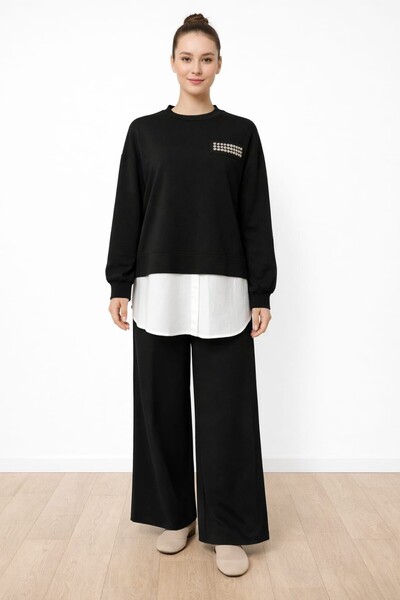 Nurcan Çetin 26493 Staple Detailed Color Mix Tunic Trouser Set