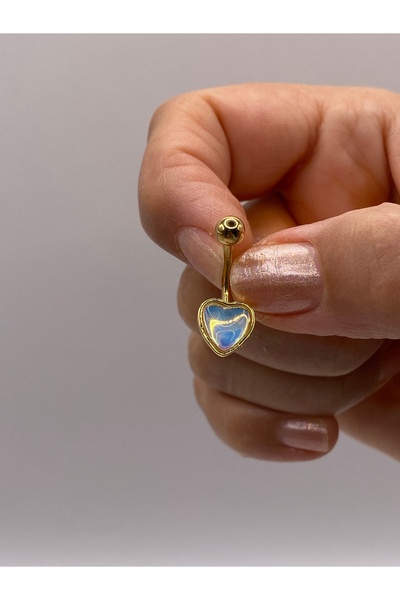kurukafagift Hologram Yansımalı Çelik Göbek Piercing Kalp Figürlü Model