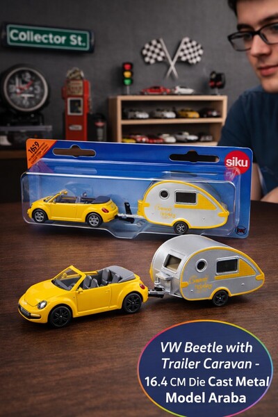 TOYFEST Siku VW Beetle Karavan Römorklu Die Cast Metal Oyuncak Araba Koleksiy...