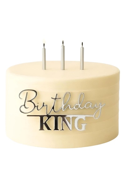telaşe memuru Birthday King Gümüş Pasta Yazısı - Pleksi Pasta Süsü - Pasta Üs...
