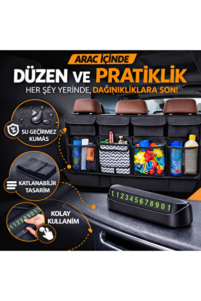 Ankanorm Araç Bagaj Düzenleyici 8 Bölmeli Koltuk Arkası Organizer + Gizlenebi...
