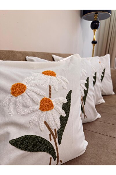 montanahome غطاء وسادة مزخرف بنقشة ديزي مطرزة بالخرز، 4 قطع