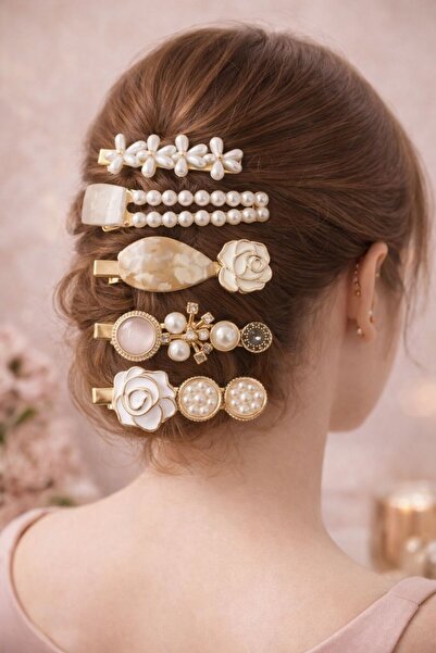 Accessories Σετ 5 τεμαχίων πολυτελών κλιπ μαλλιών με λεπτομέρειες από μαργαρι...