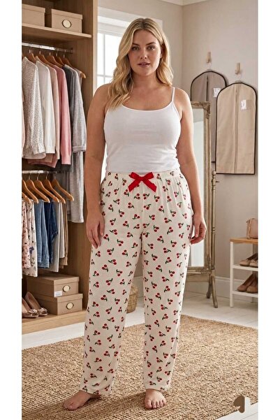 Temporium Women's Plus Size Patterned Milan Fabric Pajama Bottoms