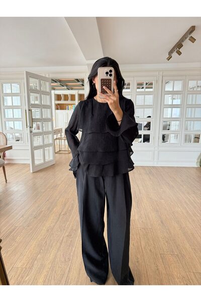 manana fashion ruFFle Detailed ChiFFon Blouse