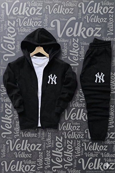 Velkoz Unisex Nnyyww Printed Hooded Zipper Sweatshirt Top and Bottom Set