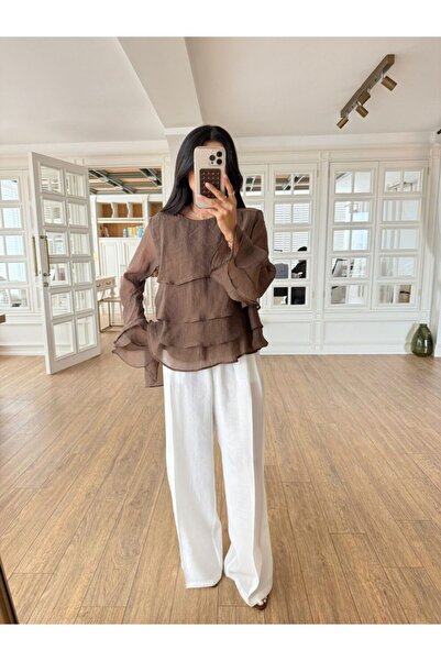 manana fashion ruFFle Detailed ChiFFon Blouse