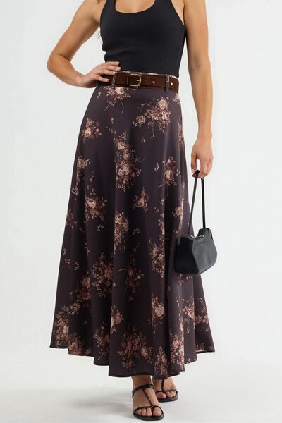 Hiccup QU STYLE high-waisted floral print maxi skirt with belt