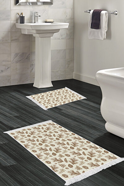 Empressco Cotton Beige Luna Vintage Toilet Set, Non-Slip Base, Fringed, Styli...