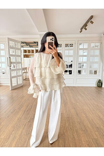 manana fashion ruFFle Detailed ChiFFon Blouse