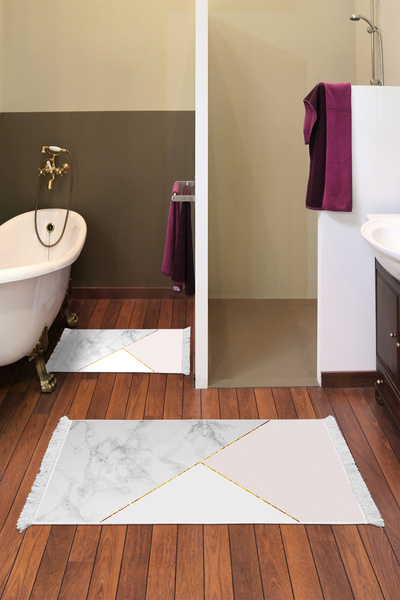 Empressco Non-Slip Base Djt Toilet Set Trendy Fringed Geometric White