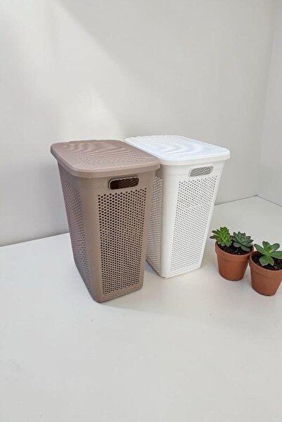 nar sokağı 90 Litre Kapaklı Dekoratif İki Bölmeli Kirli Çamaşır Sepeti