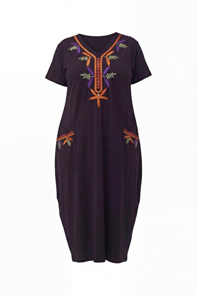 Ebsumu Women's Plus Size Black Dress with Embroidered Pockets