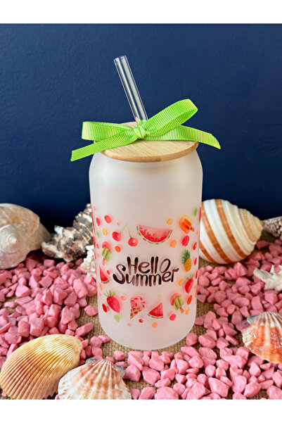 Hepsi Enteresan Bamboo Lid Iced Glass Cup with Straw, Cold Coffee, Juice Glas...