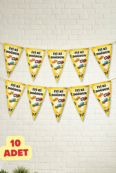 Baloncu Nene İnşaat Temalı Flama Banner Doğum Günü Parti Süsü İş Makinesi Sar...