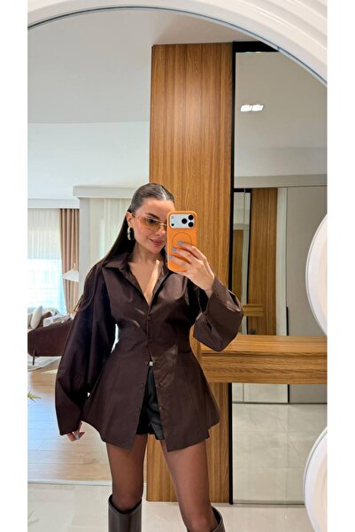 sinemkivanc co Belted Sleeve Detail Poplin Shirt