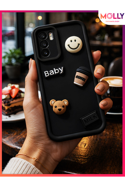 Molly Black Edges Thick 3D Embossed Baby Bear Mood Silicone Case for Oppo A16