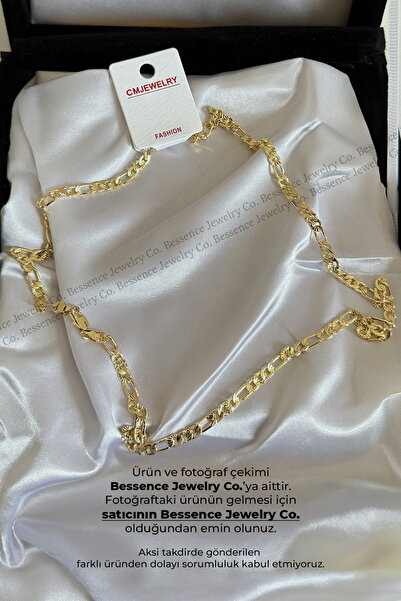 BESSENCE JEWELRY CO. CM Jew 14K Gold Klasik Figaro Model Çelik Kolye, 60 CM