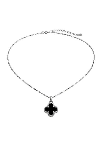 LEROSY CO. Steel Black Clover Necklace