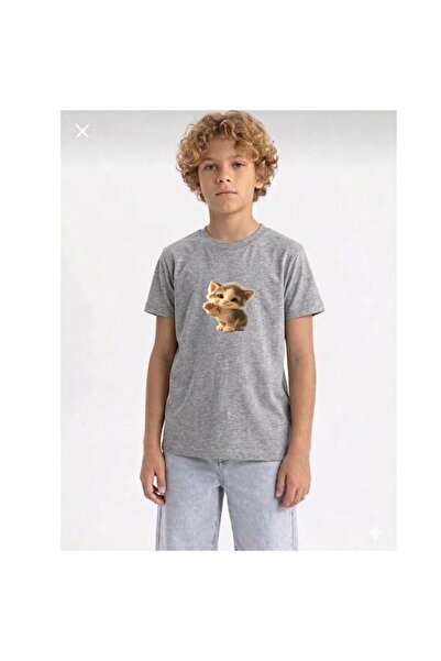 playwear Παιδικό unisex μπλουζάκι με στάμπα Little Cat, 100% βαμβάκι, με λαιμ...