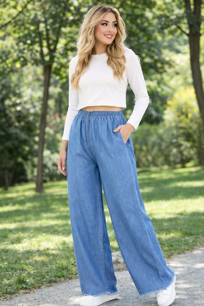 semela بنطلون دينيم مريح من قماش التينسل مع خصر مطاطي