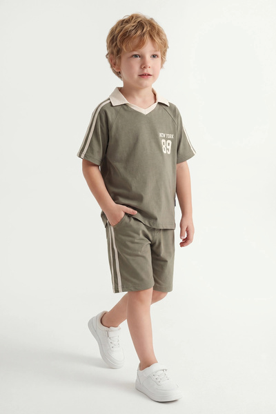5-12 Year Old Boy Oversize Collar 100% Cotton Summer Set – Casual Casual Outfit with Shorts