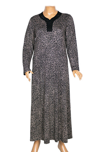 HESNA Women's Demet Large Size Polka Dot Patterned Black Dress