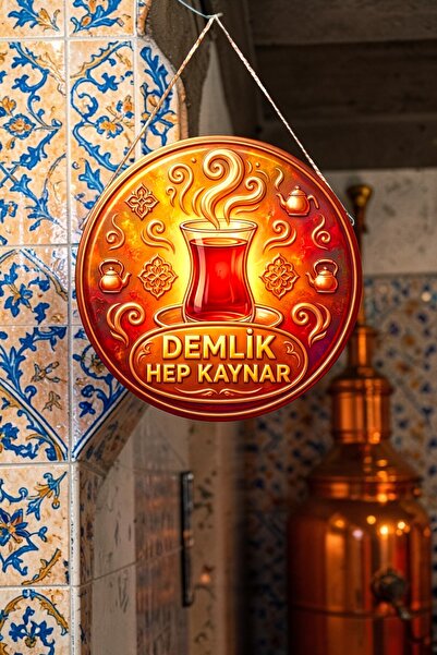 Nod Çay Temalı İpli Ahşap Kapı Duvar Mutfak Cafe Çay Ocağı Süsü, 30 x 50 cm